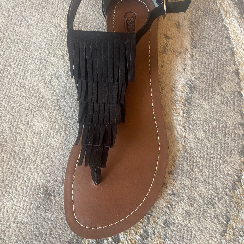 Black Fringe Sandals
